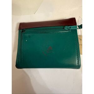 Vintage Liz Claiborne Women's Snap Colorblock Bifold Wallet Green Brown NWT